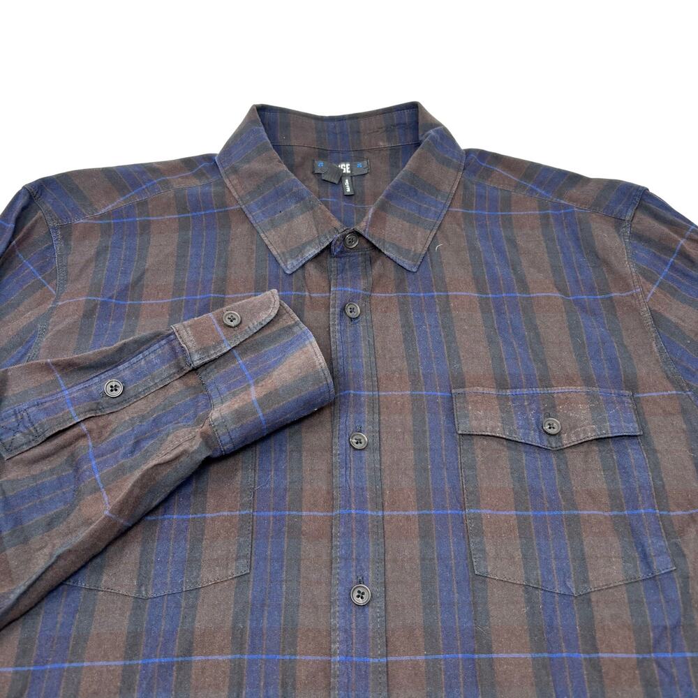 Paige Mens XL Brown Blue Long‎ Sleeve Button Up Cotton Blend Shirt